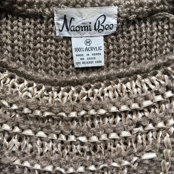 Vintage 80’s Puff Sleeve Ribbon-knit Taupe Sweater by Naomi Bee - Picture 8 of 12